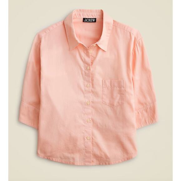J.Crew Herringbone Twill Button Up Shirt Classic Cotton Peach Pink US 12 NWT - Picture 1 of 11